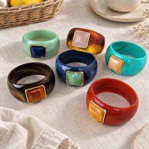 Anpassningsbart armbandsset i harts, fyrkantig cabochonmanschett, stapelbart armband i retro marmor