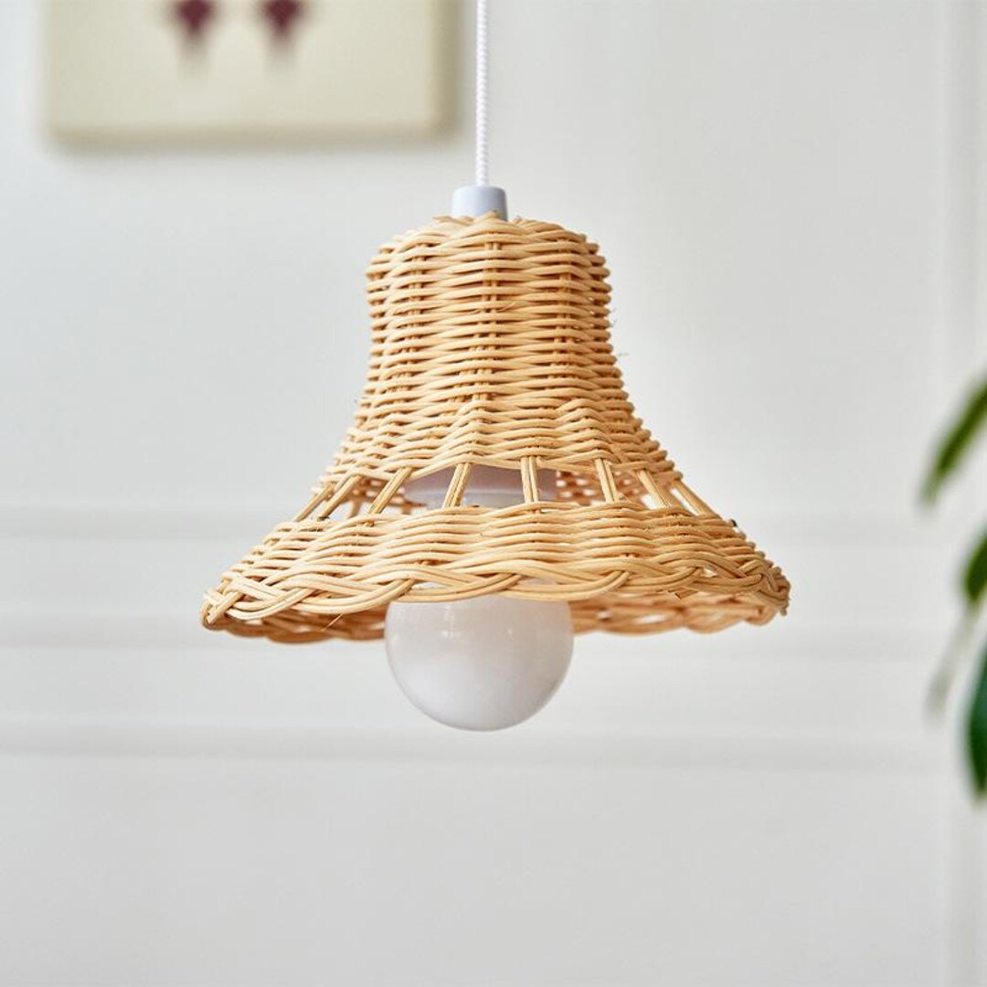 Handwoven Rattan Bell Pendant Light, Natural Ceiling Lamp, Boho Bedroom ...