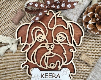 Personalized Wooden Dog Ornament, Custom Dog Breed Tree Hanger, Pet Lovers Gift