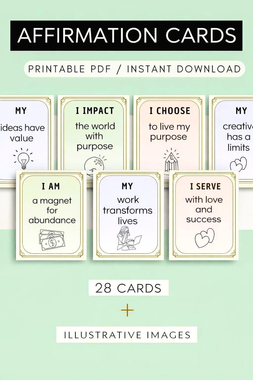 Affirmation Cards, Daily Mindset, Vision Board (PDF Printable - Etsy