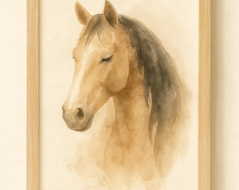 Soft Watercolor Horse Print | Neutral Western Wall Art | Ranch Home Decor | Cowboy Art