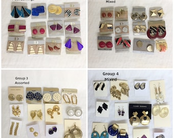 4 Groups of 12 Earrings Assorted Styles Colorful Earrings Pierced Earrings To Resell or Craft DESTASH