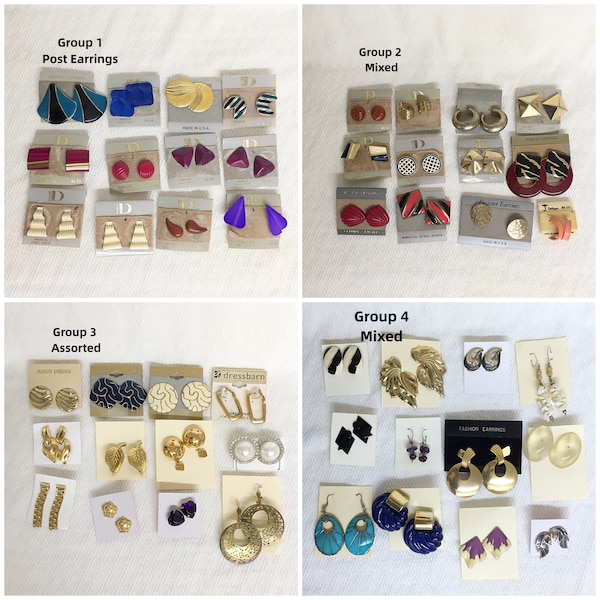 4 Groups of 12 Earrings Assorted Styles Colorful Earrings Pierced Earrings To Resell or Craft DESTASH CHOOSE ONE