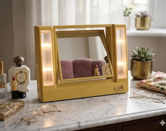 Vintage sminkspegel med belysning från 1970-talet – roterande dubbelspegel – retro sminkspegel med sidoljus