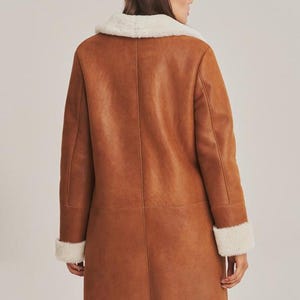 Brown Suede Shearling Style Coat, Long Winter Overcoat, Warm Luxury Outerwear image 2