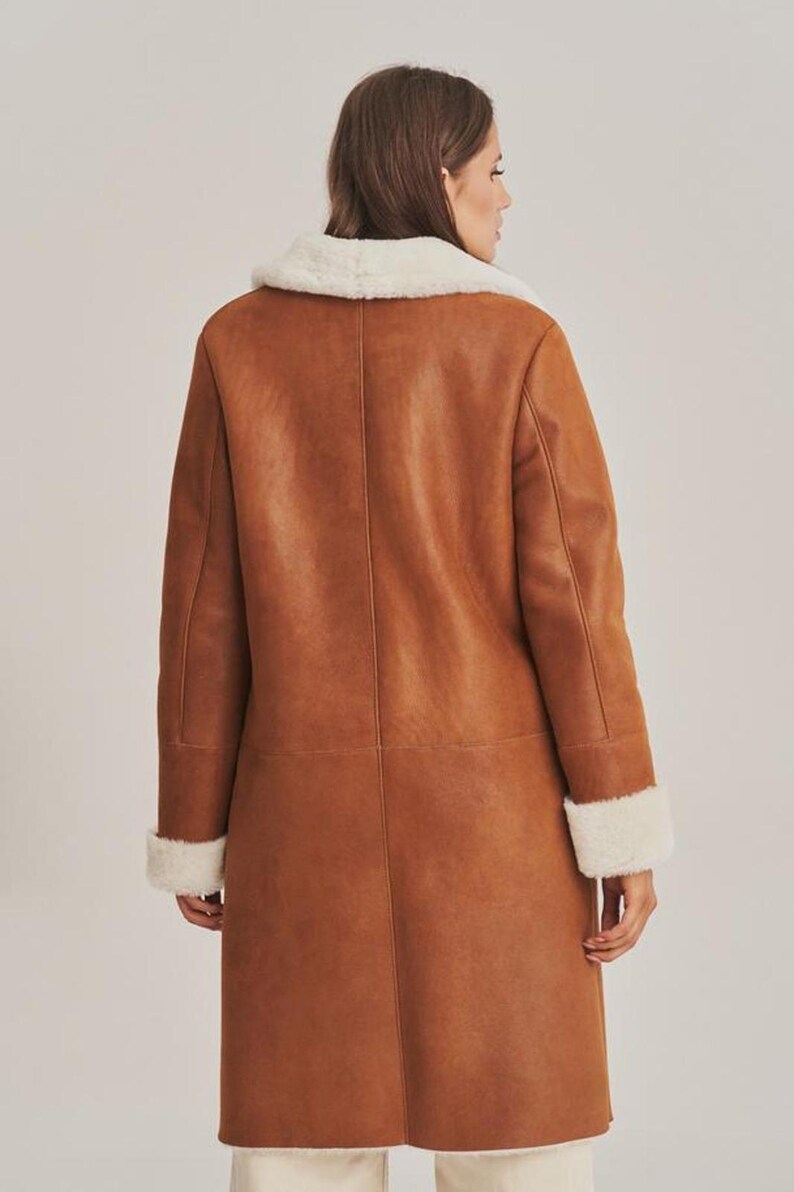 Brown Suede Shearling Style Coat, Long Winter Overcoat, Warm Luxury Outerwear image 2