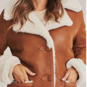 Brown Suede Shearling Style Coat, Long Winter Overcoat, Warm Luxury Outerwear image 4