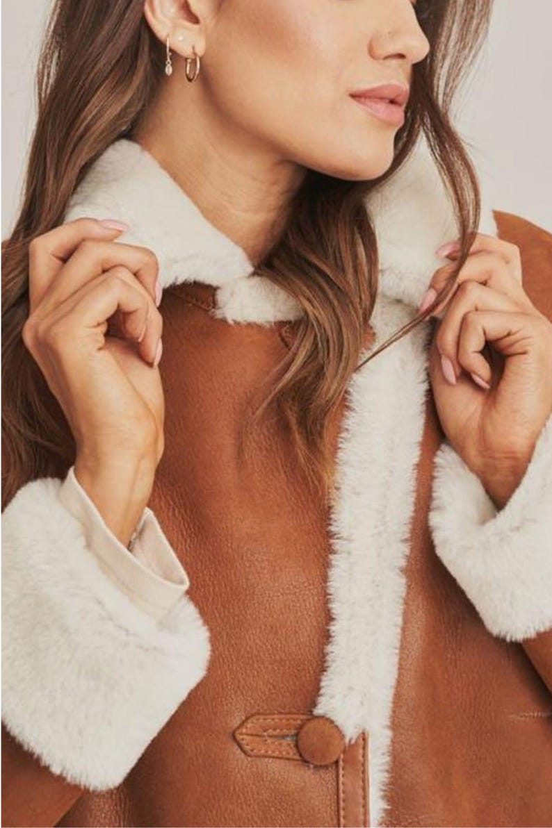 Brown Suede Shearling Style Coat, Long Winter Overcoat, Warm Luxury Outerwear image 5