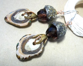 Lamp Worked Glass & Ceramic Bead Cap Earrings