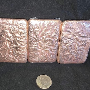 Three x 1 Pound (3 Lbs Total) Hand-Poured .999 Copper Bars (Set of 3 Bars)