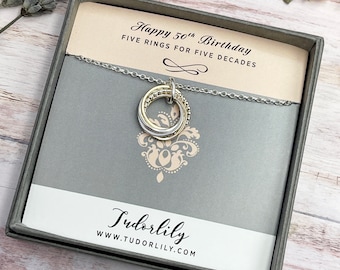 Zierliche Love Knot Halskette, 5 Ringe, Silber Perlen Ringe, Gold Ringe Halskette, 50