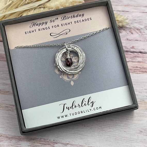 Garnet Rings Necklace, 80th Birthday Gift, January Birthstone, Garnet  Gemstone, Rings Necklace, Silver Rings, Linked Rings