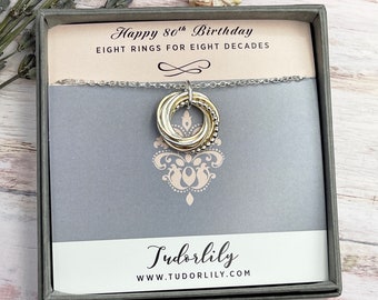 Zierliche Love Knot Halskette, 8 Ringe, Silber Perlen Ringe, Gold Ringe Halskette, 80