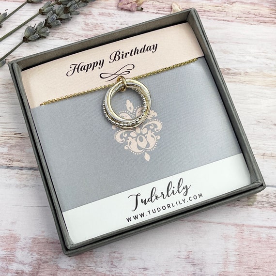 6 Rings Necklace, Interlocking Rings, 60th Birthday Necklace, Silver \u0026 Gold, Bridesmaids Jewelry, Mixed Metals