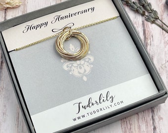 9th Anniversary, 9 Rings Gold Necklace, Interlocking Rings, 90th Birthday Necklace, 9th Anniversary, Gold Rings