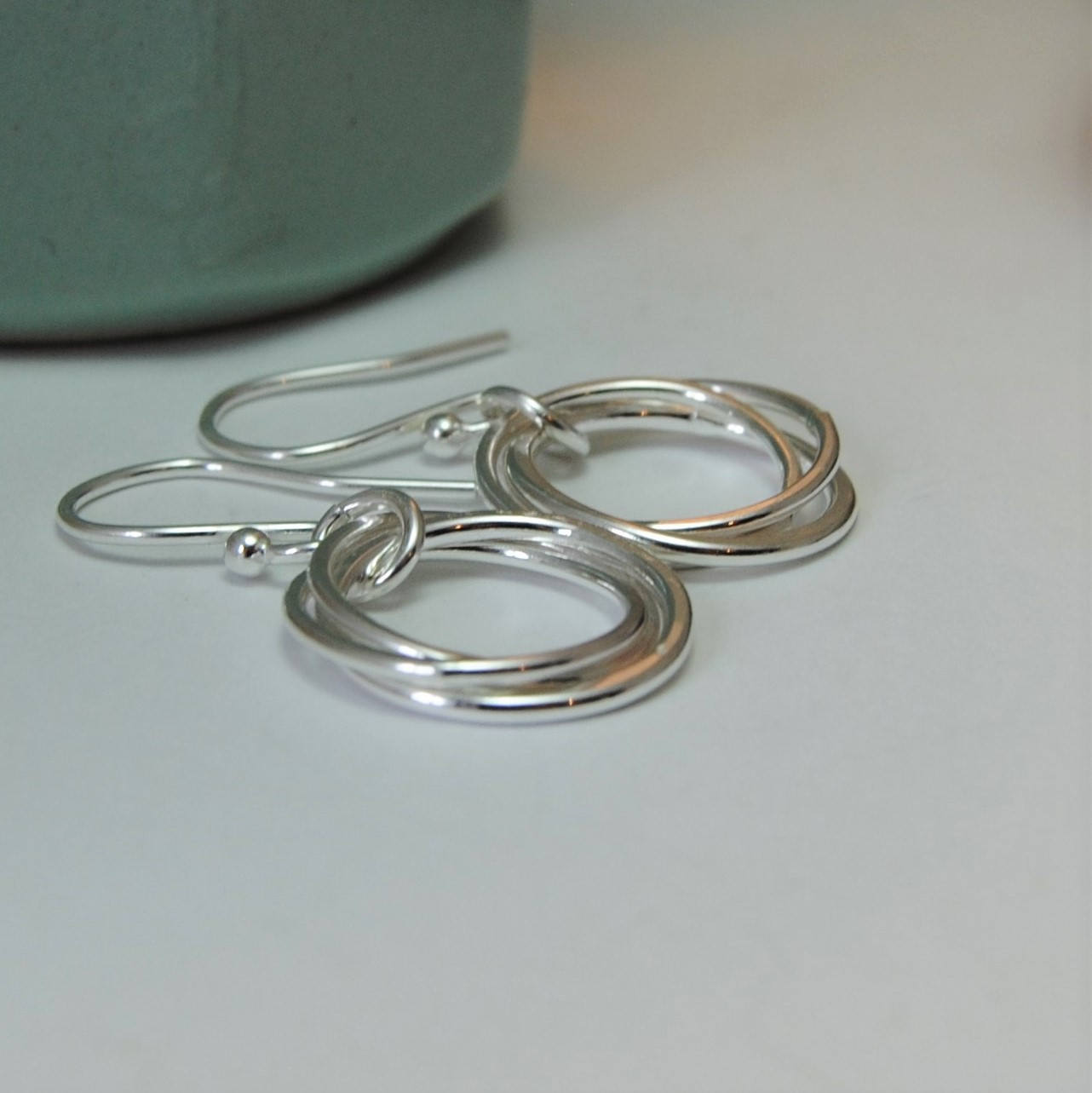 3 Interlocking Rings Silver Earrings 30th Birthday 3 Rings