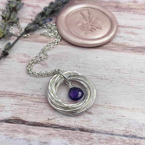 Amethyst Rings Necklace, February Birthday Gift, Amethyst