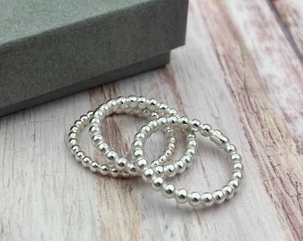 Sterling Beaded Ring, Beaded Wire, Pearl Wire, Single Stacking Ring, Stackable Ring