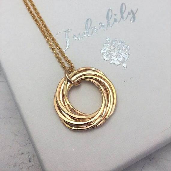 8 Rings Gold Necklace Interlocking Rings 80th Birthday Etsy