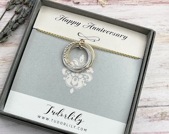 8. Jahrestag Halskette, 8 Ringe Halskette, Silber & Gold Halskette, Jahrestagsgeschenk, gemischte Metalle