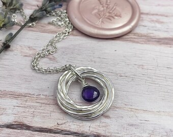 Amethyst Silber Ring Halskette, 70. Geburtstag, Februar Birthstone, 60. Geburtstag, Jahrzehnt Geburtstag