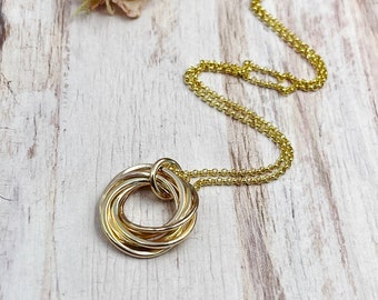 6 Petite Rings Gold Necklace, Interlocking Rings, 60th Birthday Necklace, Bridesmaids Jewelry, 6th Anniversary, Gold Rings