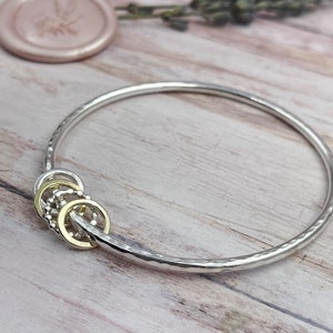 40th Birthday Bangle, Sterling Bangle, Mixed Metals, 40th Gift for Women, Silver and Gold, 4 Rings