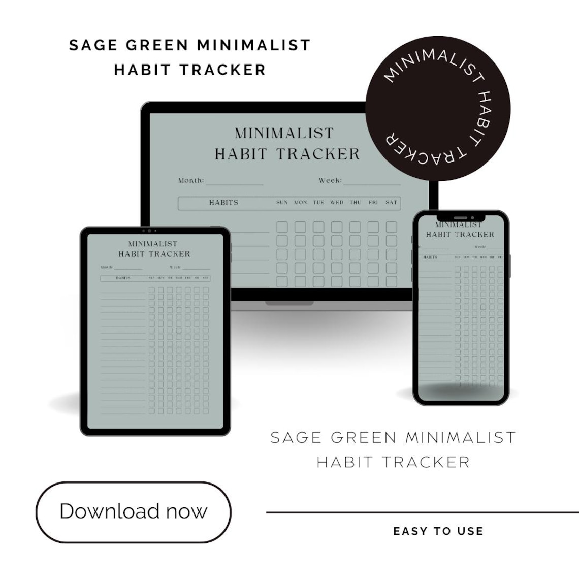 Sage Green Habit Tracker Printable | Minimal Planner | Daily Routine ...