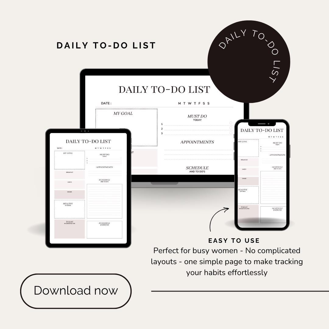 Minimal Daily Task Planner Printable | Clean to Do Checklist PDF ...