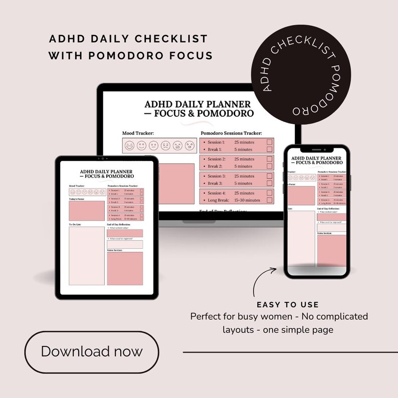ADHD Daily Checklist Printable – Focus & Pomodoro System - Etsy