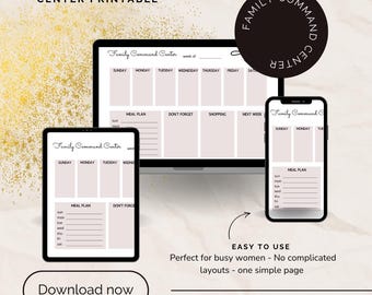 Family Command Center Printable | Weekly Planner, Meals & Household Organizer