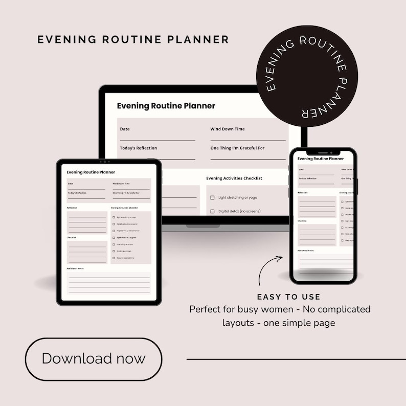 Evening Routine Planner Printable | Night Habit Tracker | Simple PDF - Etsy