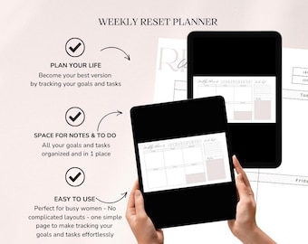 Weekly Planner Printable | Reset Planner PDF | Plan Reflect Organize Worksheet