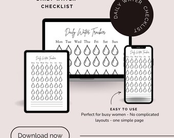Water Intake Tracker Printable | Daily Hydration Log | Wellness Planner PDF