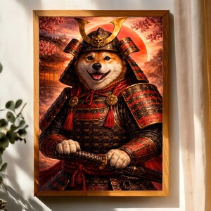 Ritratto personalizzato di animale domestico in stile samurai, ritratto di cane guerriero giapponese, opera d'arte per animale domestico in stile shogun, dipinto personalizzato per animale domestico, regalo artistico da parete per animali domestici in stile asiatico