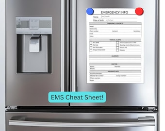 Hoja informativa médica de emergencia, guía rápida de servicios médicos de emergencia, información de contacto de emergencia, servicios médicos de emergencia (PDF rellenable)