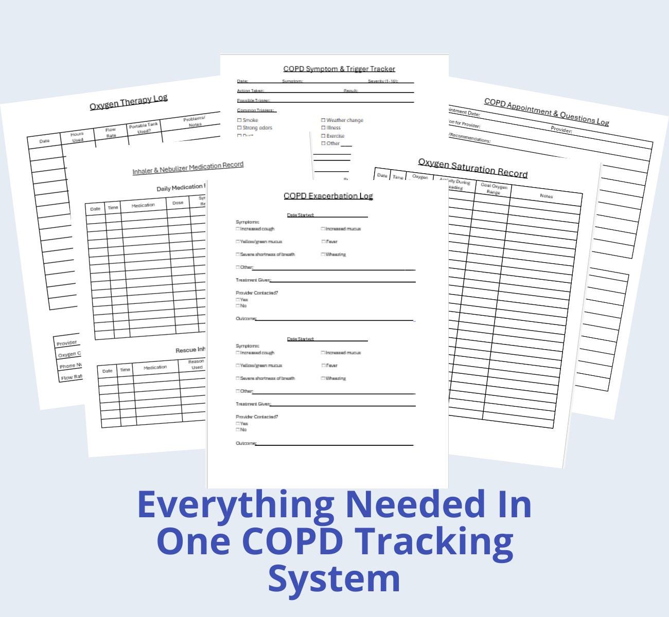 COPD Tracker & Oxygen Log Printable PDF, Lung Disease O2 Saturation ...