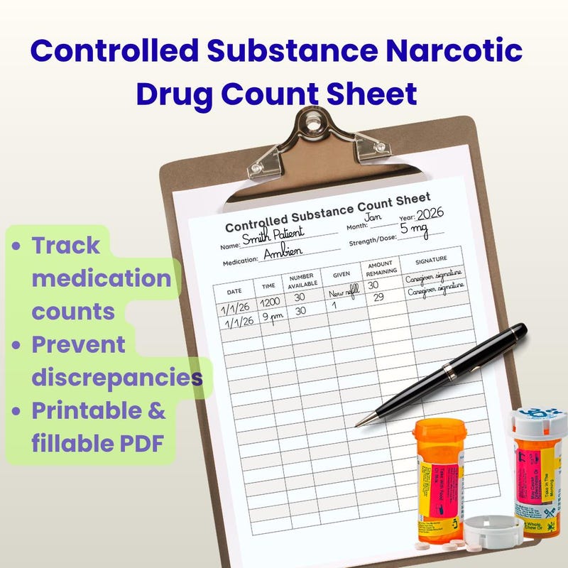 Printable Narcotic Count Sheet - Etsy