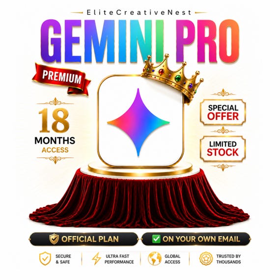 Gemini Pro 18-Month Subscription, 100% Guarantee, VEO3, Flow, Nano Banana, NotebookLM, 5 TB Full Claude Access (Digital Delivery)