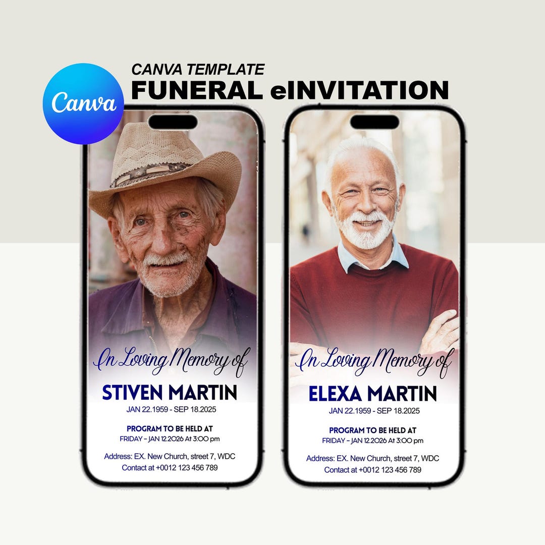 Editable Digital Funeral Invitation, Celebration of Life Evite ...