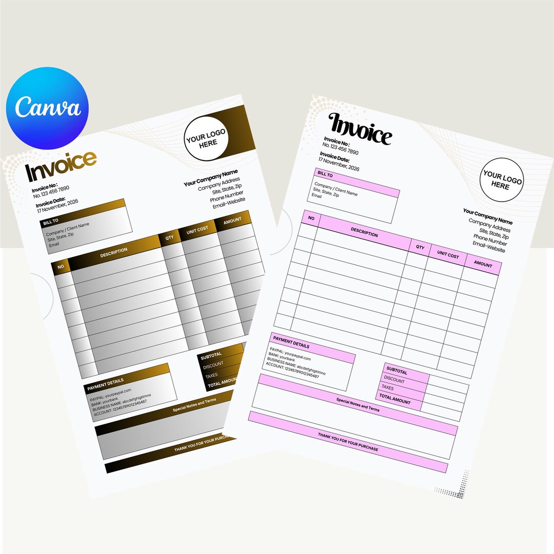 Editable Invoice Template, Custom Order Form Printable for Small ...