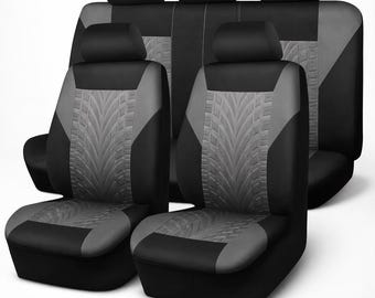 Black Gray Car Seat Covers Full Set Universal Fit for Car SUV Truck Airbag Compatible Split Rear Bench Cover Easy Install Interior