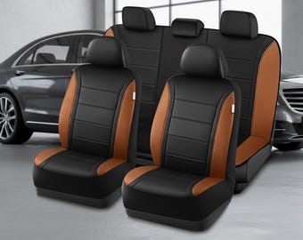 Leather Car Seat Covers Full Set, Universal Fit Seat Cover, Breathable Airbag Compatible Protector, Car Interior Accessory for SUV Truck Van