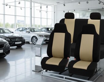 Car Seat Covers Full Set, 3D Air Mesh Universal Fit Seat Cover, Waterproof Auto Seat Protector, Front Rear Bench SUV Sedan Beige