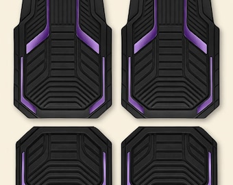Heavy Duty Rubber Car Floor Mats Set  Purple Aluminum Film with Anti Slip Backing All Weather Protection  SUV Sedan Van (Front & Rear Mats)