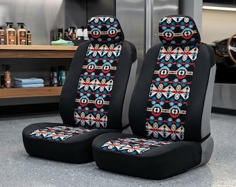 Aztec Car Seat Covers 2pcs, Geometric Print Front Seat Protector Set, Universal Fit Cars, Trucks, SUVs & Vans, Headrest Included