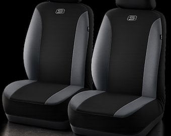 Universal Fit Car Seat Covers Set of 2,Breathable Polyester Front Seat Protector, Airbag Compatible Cover for SUV Sedan Truck Van,Black Grey