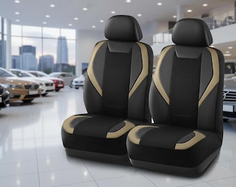 Leather Mesh Front Seat Cover, Universal Fit for Cars, SUVs, Trucks & Vans, Airbag Compatible - Beige