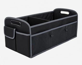 Car Trunk Organizer, Waterproof Polyester Storage with 3 Compartments 6 Pockets, Machine Washable PP Materials, for SUV, Minivan, ruck Black
