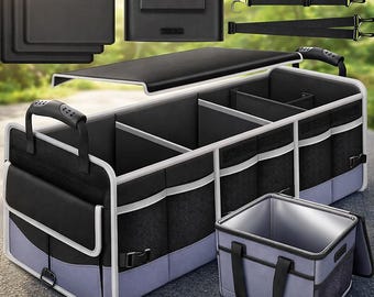 Car Trunk Organizer with Leak-Proof Cooler Bag, Collapsible 3-Compartment Car Storage, Foldable for SUV, Auto, Truck, Minivan,Christmas Gift